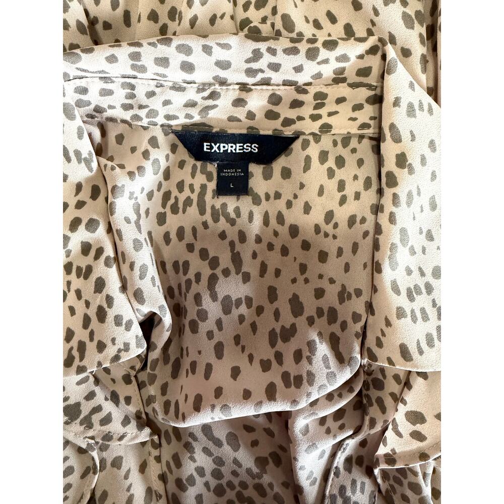 Express Ruffle Front Button Down Blouse Beige Tau… - image 1